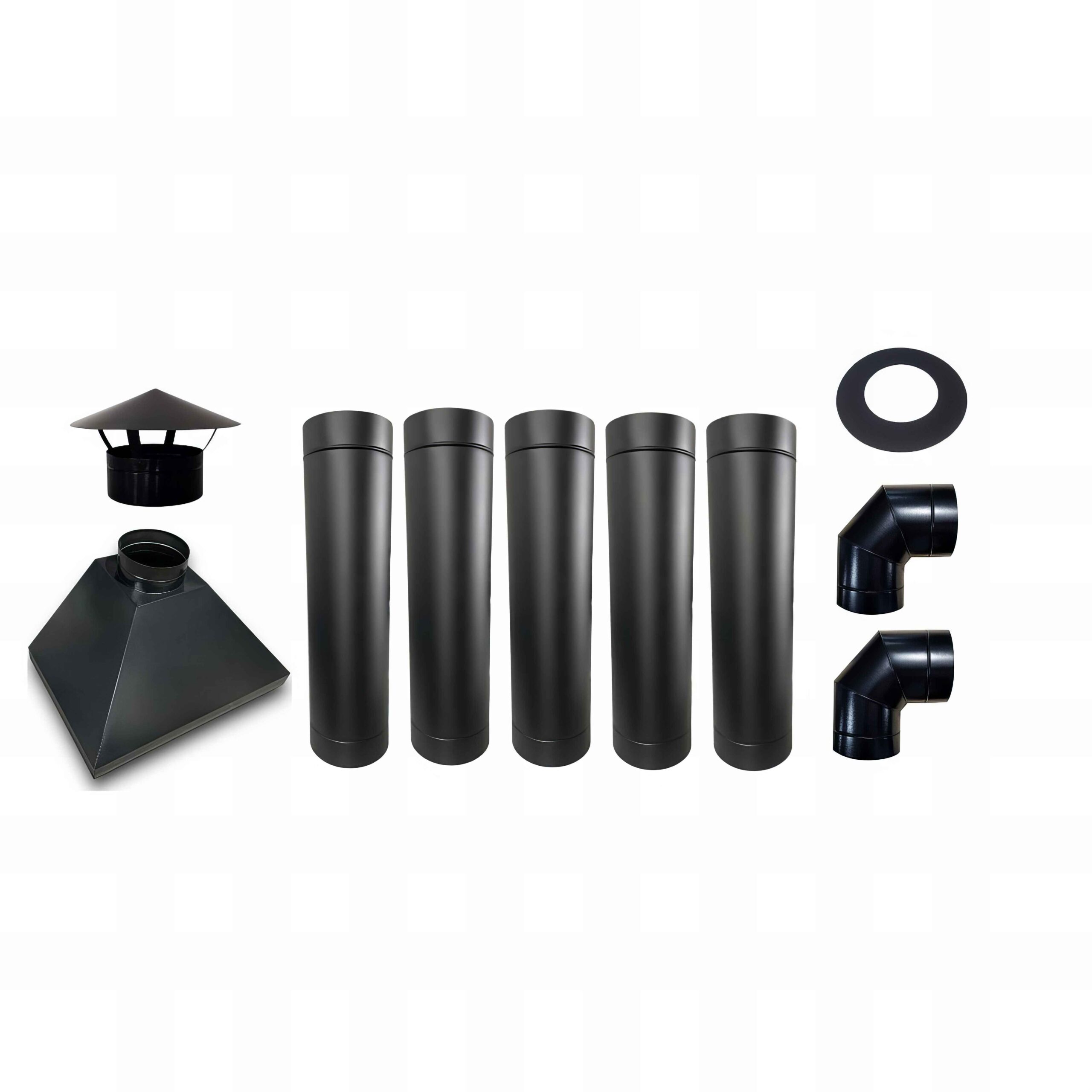 KIT CHAMINÉ PARA CHURRASQUEIRA 1 coifa sob medida + 5 tubos 250mm +2 curvas 90°ou 45°+1 chapéu chinês + 1 anel de acabamento