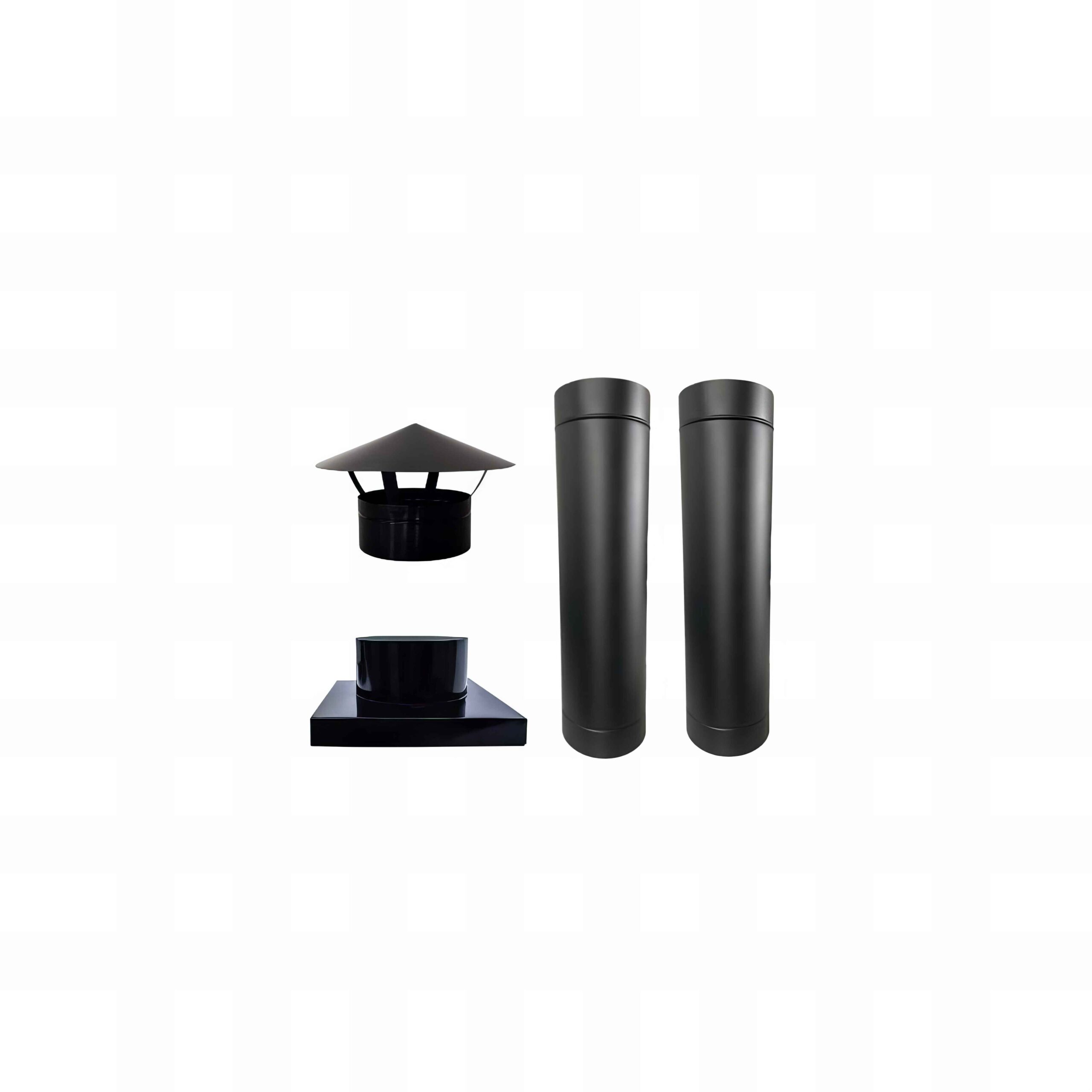 Kit 2 Dutos Aço Preto Chaminé 20cmx1,00m +chapéu E Adaptador