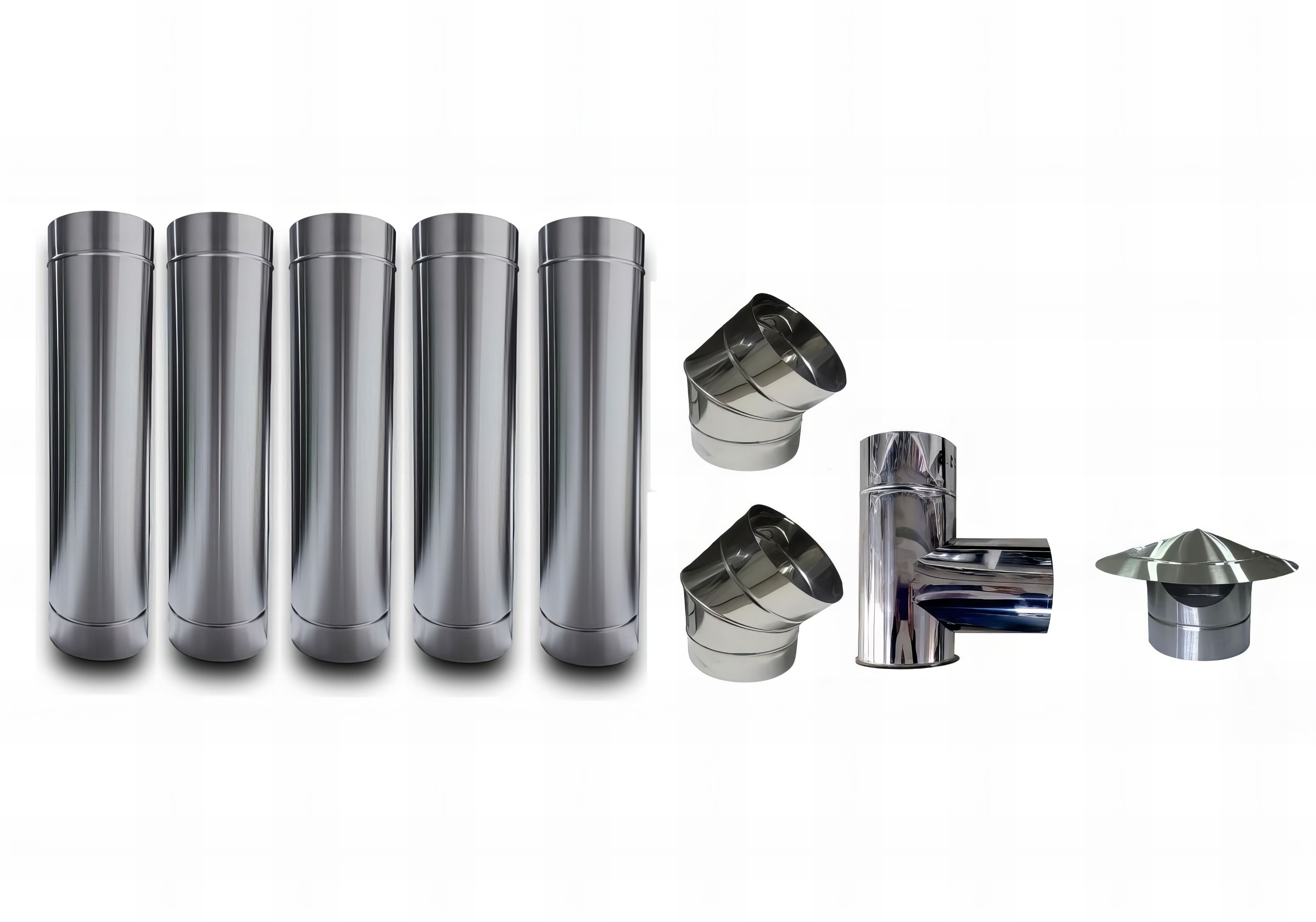 kit fogão a lenha 110mm / 115mm INOX 304 CONTÉM 9 PEÇAS: